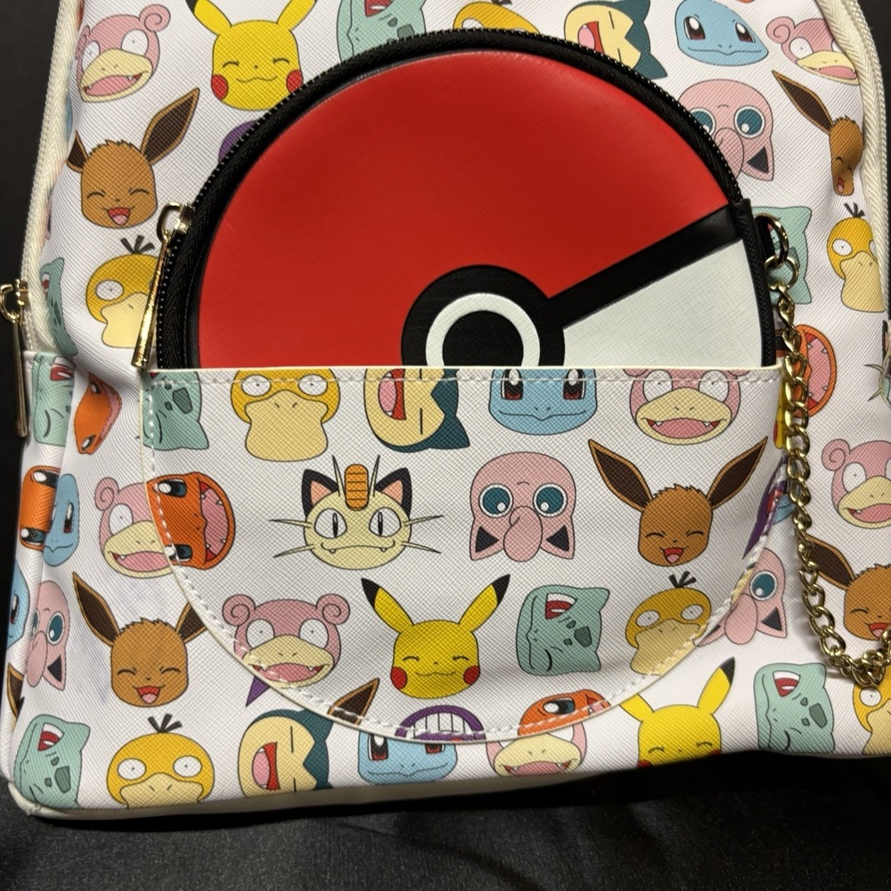 Pokemon Pokeball Graphic Mini Backpack, Chained Zippered Pouch Clean - Picture 2 of 9